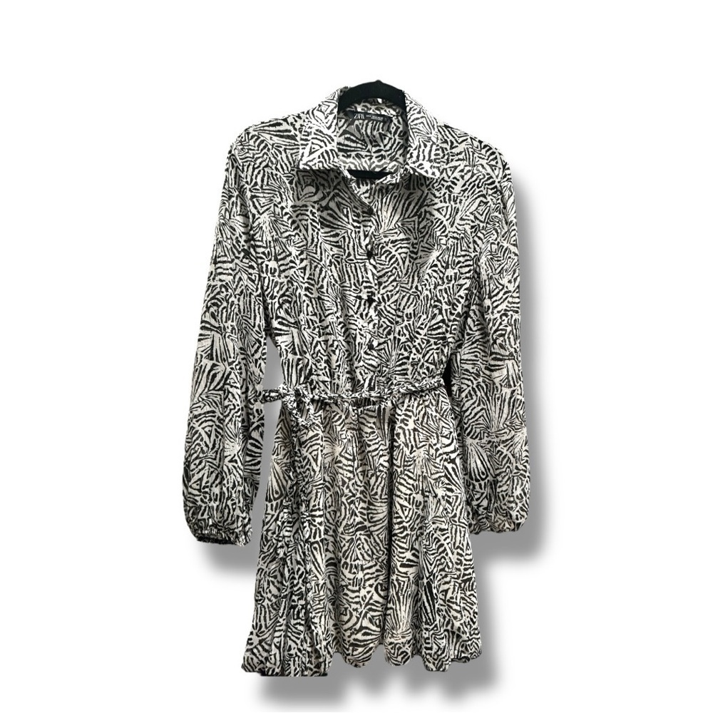 🖤🤍 ZARA Zebra Print Belted Shirt Dress – Size M | NWOT - Picture 2 of 5